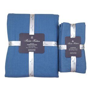 Brooks Brothers Oblong Tablecloth & Napkins Set 60"x104" 18"x18" Napkins Blue